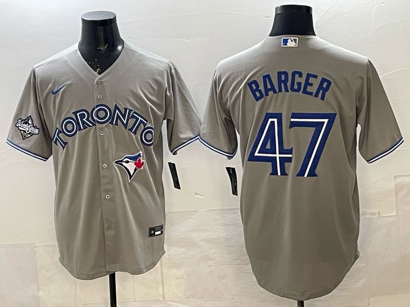 Men 2025 Nike Toronto Blue Jays #47 Barger Grey Game MLB Jersey 02